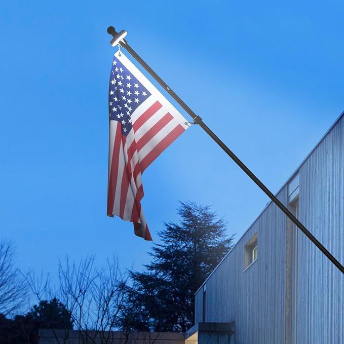 ZMTECH 2 Pack 6FT Black Flag Pole Kit for Outside House with Solar Light & American Flag, 180° Adjustable Bracket and Upgraded Tangle-Free Ring 1" Stainless Steel Flagpole for Residential, Commercial