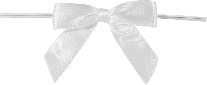 Reliant Ribbon 5171-03003-2X1 Satin Twist Tie Bows - Small Bows, 5/8 Inch X 100 Pieces, White