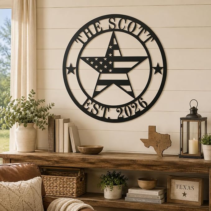 Personalized Texas Star Metal Sign Custom Family Name Established Year Wall Art for Porch Patio Entryway Rustic Outdoor Home Decor Wedding Fathers Day Housewarming Gift