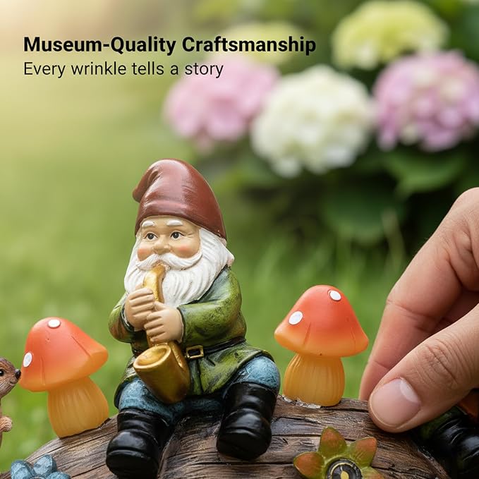 Solar Garden Gnome Statue - Whimsical Solar-Powered Lawn Ornament for Outdoor Decor, Waterproof Yard Art with Warm LED Mushroom Lights, for Homeowners & Garden Enthusiasts