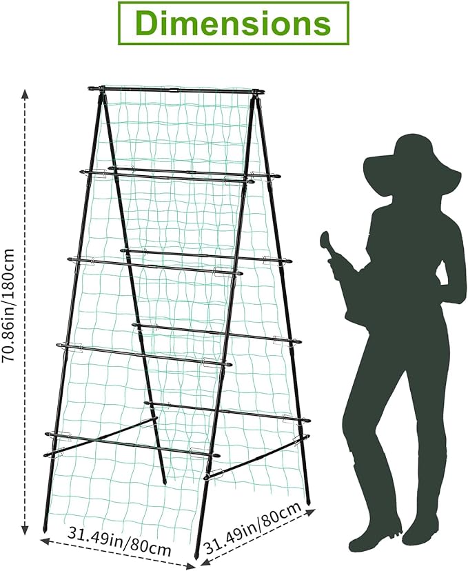 Cucumber Trellis for Raised Garden Bed, 71" H x 32" W A Frame Garden Trellis for Climbing Plants Outdoor, Metal Climbing Vine Plant Support Fruits Vegetables Tomato Peas Beans Trellis, Black