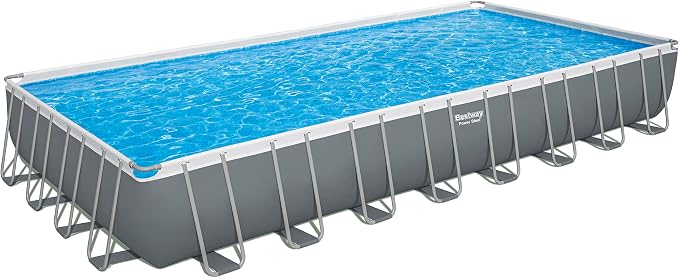 Bestway Power Steel Frame Pool Complete Set Square, with Sand Filter System, Ladder, Floor and Tarpaulin, 955x488x132 cm, Grey