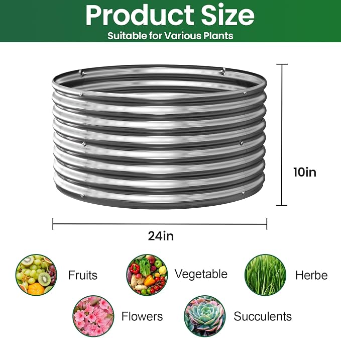 5 Pack Round Galvanized Raised Garden Bed Outdoor, Metal Garden Bed for Vegetables, Above Ground Garden Box for Flower, Steel Raised Beds for Gardening - 2FT