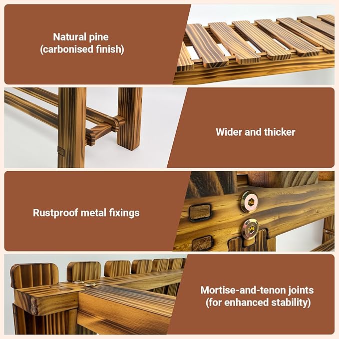 47.2" Outdoor Garden Bench, Weatherproof 2-Person Backless Wooden Bench with Mortise-Tenon Structure – for Garden, Lawn, Porch, Backyard （Brown