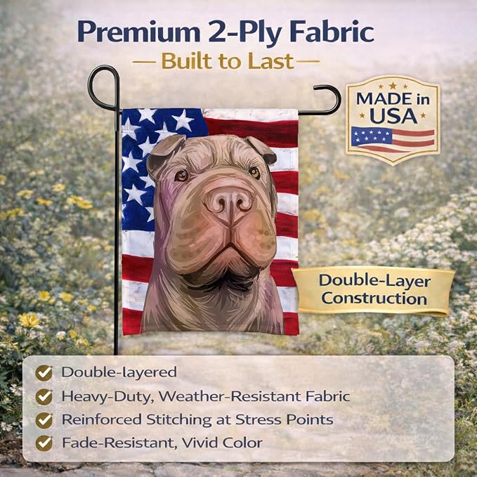 Caroline's Treasures CK6702GF Shar Pei Dog American Flag Garden Flag Mailbox Flag Decorative Yard Flag Banner Outside Patio Artwork Yard Flower Beds, Garden Size, Multicolor