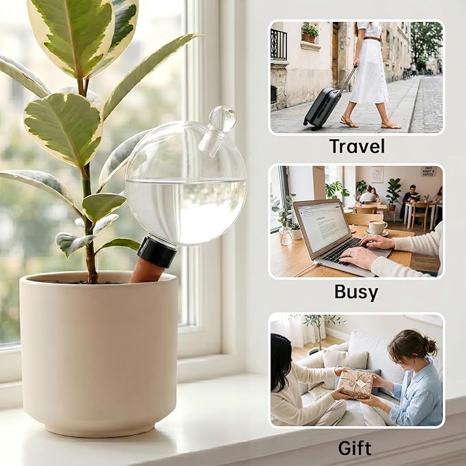 EX-Large Plant Watering Globes with Cover 26oz Top Fill Plastic Water Bulbs Self Watering Planter Inser, Slow Release Terracott, Plant Watering Devices for Plants, 6 Pack