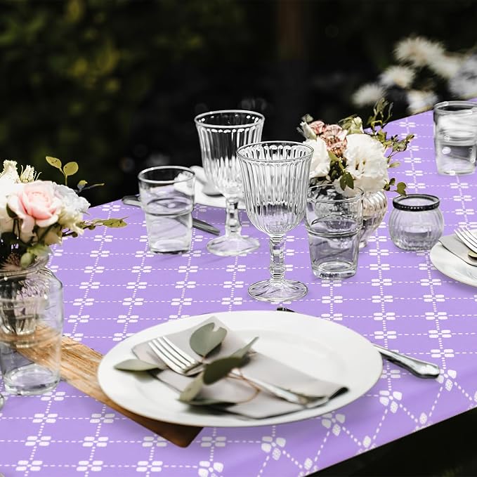 misaya Rectangle Vinyl Table Cloth, Elastic Fitted Tablecloth with Flannel Backing, Waterproof Plastic Table Cover Fits 8 Foot Folding Tables for Picnic, Camping and Outdoor (Lavender, 30" x 96")