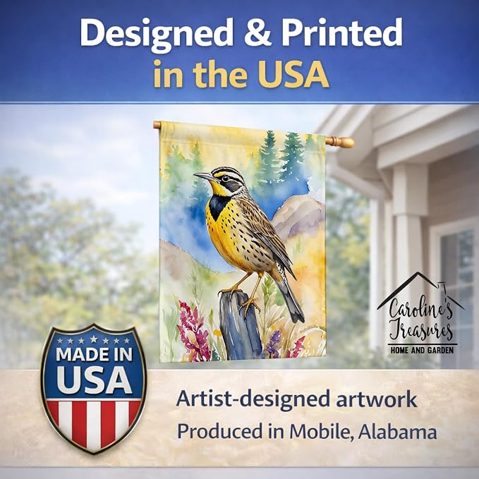 Caroline's Treasures Oregon Western Meadowlark House Flag Large Porch Sleeve Pole Decorative Outside Yard Banner Artwork Wall Hanging, Polyester, House Size, Multicolor