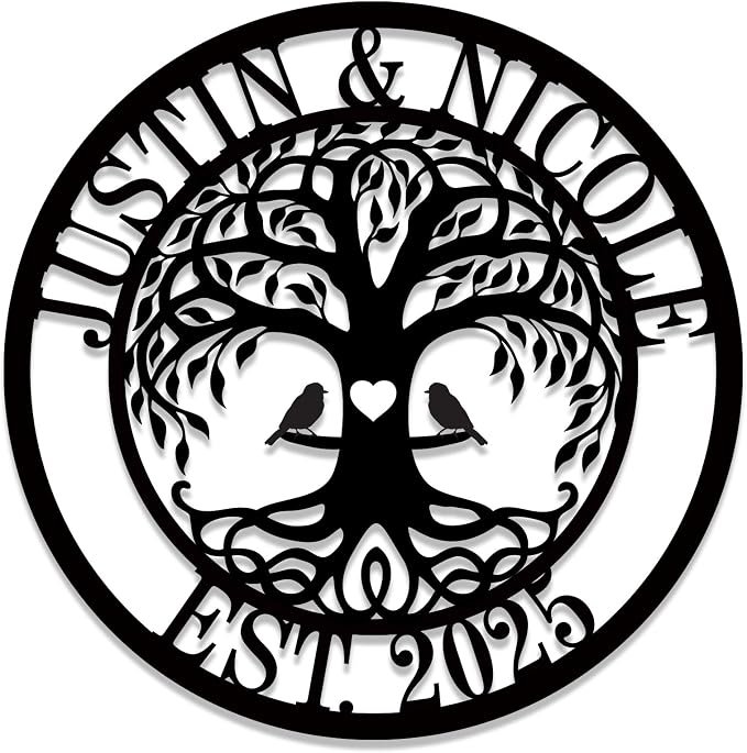 Wedding Gifts for Couples 2026, Personalized Family Tree Sign Custom Last Name Metal Wall Decor, Family Name Monogram Sign with Established Year, Tree of Life Home Decor, Rustic Farmhouse Outdoor Garden Wall Art, Anniversary Housewarming Gift