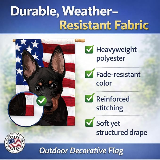 Caroline's Treasures CK6603CHF Lancashire Heeler American Flag House Flag Large Porch Sleeve Pole Decorative Outside Yard Banner Artwork Wall Hanging, Polyester, House Size, Multicolor