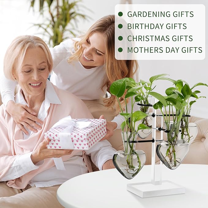 Plants Propagation Stations Plant Terrarium Kit Gift for Women | Birthday Glass Planters For Indoor Plants Home Office Decor Acrylic Plant Accessories - 4 Love Hear Vase