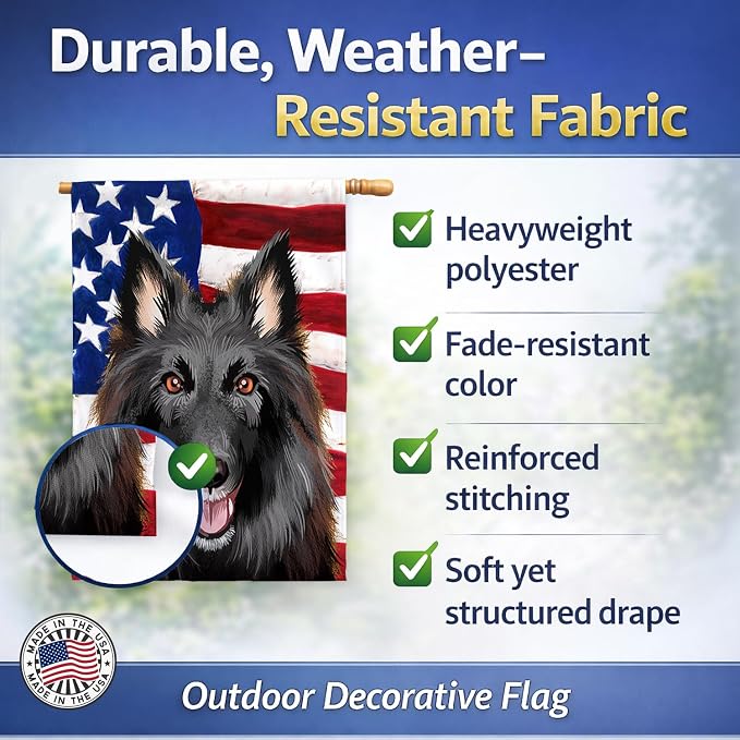 Caroline's Treasures CK6426CHF Belgian Groenendael American Flag House Flag Large Porch Sleeve Pole Decorative Outside Yard Banner Artwork Wall Hanging, Polyester, House Size, Multicolor