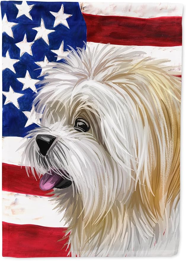 Caroline's Treasures CK6607CHF Lhasa Apso American Flag House Flag Large Porch Sleeve Pole Decorative Outside Yard Banner Artwork Wall Hanging, Polyester, House Size, Multicolor