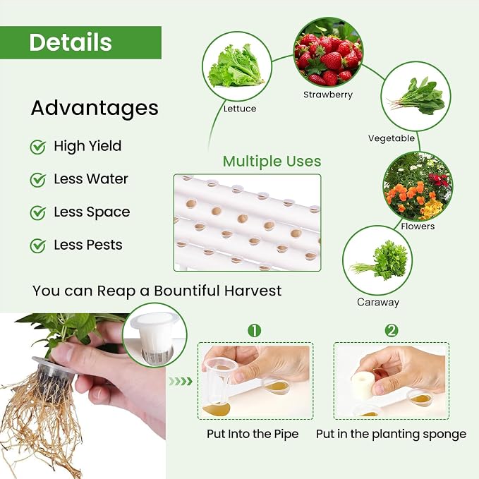 Upgraded Hydroponics Growing System, 36 Plant Sites, 1 Layers 4 Food-Grade PVC-U Pipes,hydroponics Growing System Kits, Gardening Systems Grow Kits with Water Pump Timer, nests Basket and Sponge