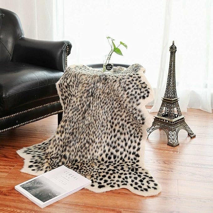 Asuprui Leopard Rug,Cheetah Carpet for Bedroom,Faux Fur Cowhide Rug 35x43In