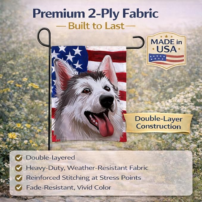 Caroline's Treasures CK6629GF Northern Inuit Dog American Flag Garden Flag Mailbox Flag Decorative Yard Flag Banner Outside Patio Artwork Yard Flower Beds, Garden Size, Multicolor