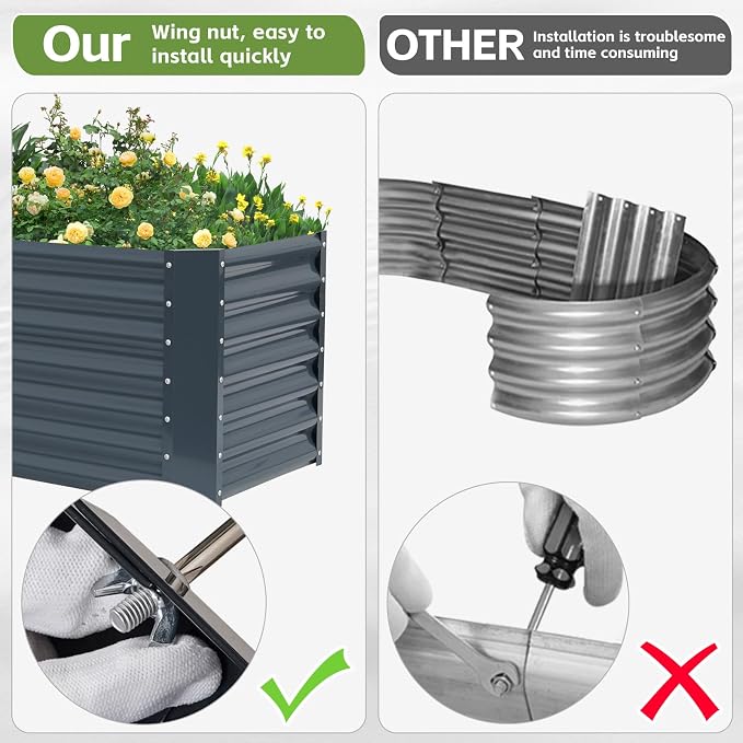 4x2x1.86ft Raised Garden Bed - Galvanized Deep Root Planter Boxes Outdoor with Wing Nuts and Safety Edges for Gardening Vegetables, Flowers, Herbs, Succulents - Gray