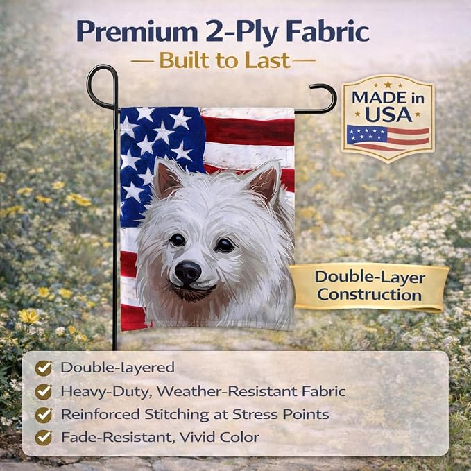 Caroline's Treasures CK6748GF Volpino Italiano American Flag Garden Flag Mailbox Flag Decorative Yard Flag Banner Outside Patio Artwork Yard Flower Beds, Garden Size, Multicolor