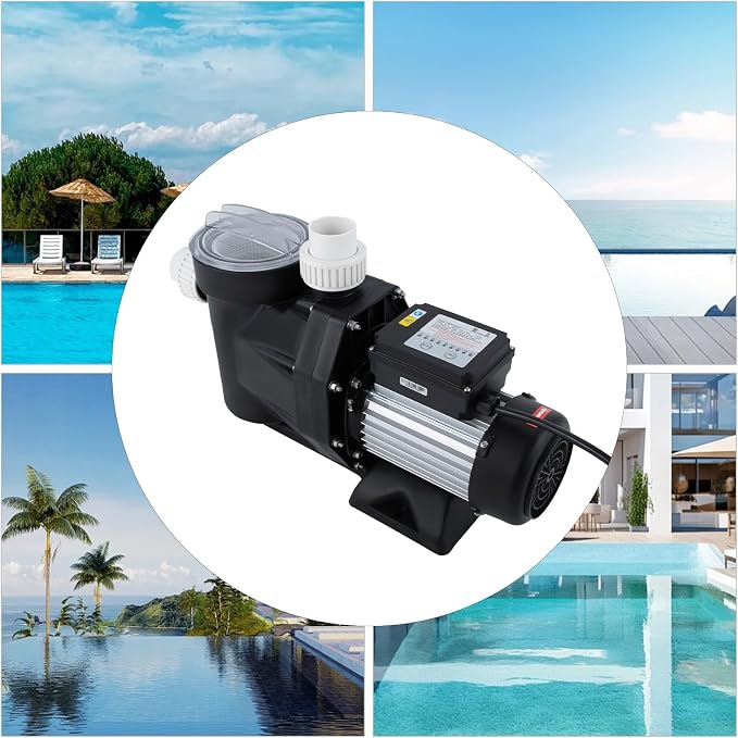 Pool Pump 1.5 HP with 24H Timer, 52.49 ft Lift Quiet Single Voltage Pool Pump 422.68 qt/min Max Flow Overheat Protection, PP Body 24H Timer for Home or Small Commercial Pool Use (Style 3)