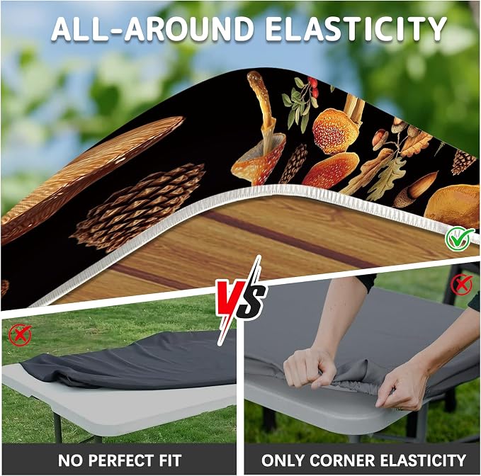Picnic Table Cover with Bench Covers Elastic Edges, 3 Pcs Mushroom Fitted Table Cover with Drawstring Bag, Waterproof Windproof Aesthetic Camping Tablecloth, Outdoor Camping Essentials 72 Inch