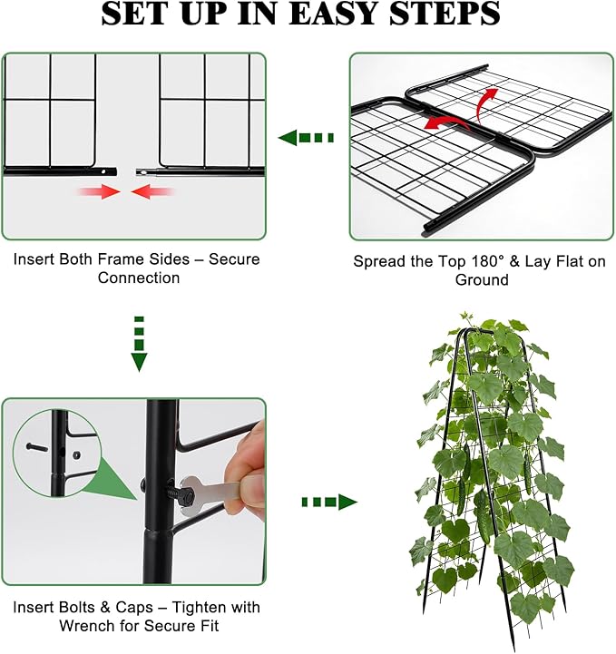 Perszen 50.39"x16.93" Sturdy Cucumber Trellis for Raised Garden Bed, Rustproof Metal Garden Trellis for Climbing Plants Outdoor, A-Frame Vertical Arch Trellis for Vegetables, Cucumber, Pea, Black