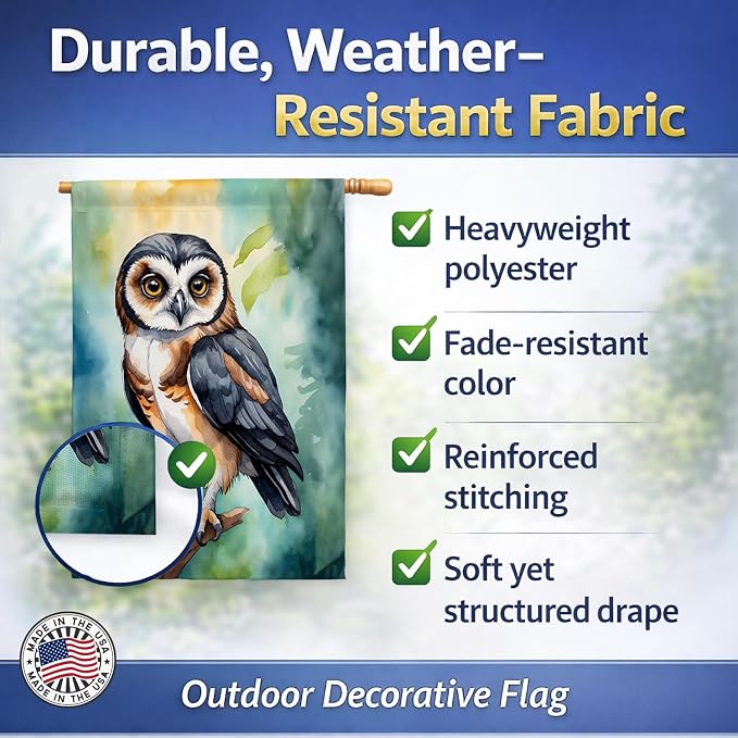 Caroline's Treasures Spectacled Owl House Flag Large Porch Sleeve Pole Decorative Outside Yard Banner Artwork Wall Hanging, Polyester, House Size, Multicolor