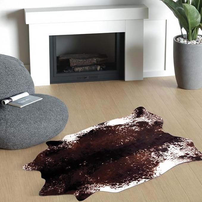MACEVIA Faux Cowhide Rug Cute Cow Print Rugs Animal Area Carpet Western Decor for Living Room Bedroom Non-Slip 43.3" L x 29.5" W(3.6ft x 2.4ft)