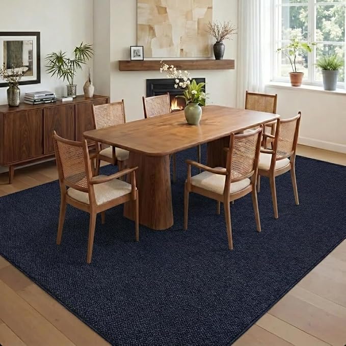 Garvee Textured Living Room Rugs 8x10 Solid Color Washable Area Rug, Navy | Non Slip Backing Modern Stain Resistant Non Shedding Low Pile Neutral Weaving Soft Rug for Bedroom Dining Room Nursery