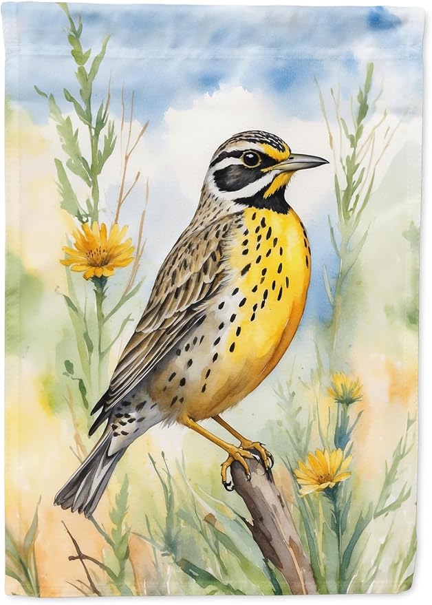 Caroline's Treasures North Dakota Western Meadowlark House Flag Large Porch Sleeve Pole Decorative Outside Yard Banner Artwork Wall Hanging, Polyester, House Size, Multicolor