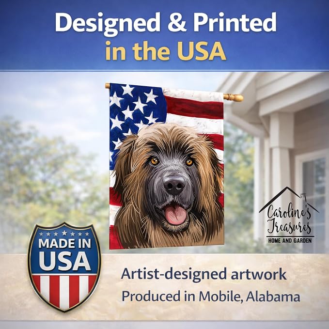 Caroline's Treasures CK6606CHF Leonberger American Flag House Flag Large Porch Sleeve Pole Decorative Outside Yard Banner Artwork Wall Hanging, Polyester, House Size, Multicolor