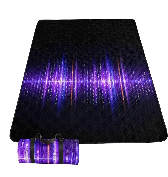 Outdoor Picnic Blanket Portable Ultrasonic Waterproof Picnic Purple Lines Printed Camping Beach Mat for Sand and Wet Grass Hiking (Purple Lines L