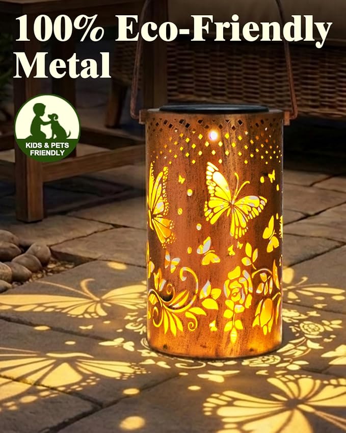 DIBIEECN Butterfly Solar Lanterns Outdoor Waterproof, Gifts for Women | Birthday Gifts for Women, Mom & Grandma, Outdoor Garden Decor, Metal Hanging Lights, IP65 Waterproof, LED Decorative Lantern