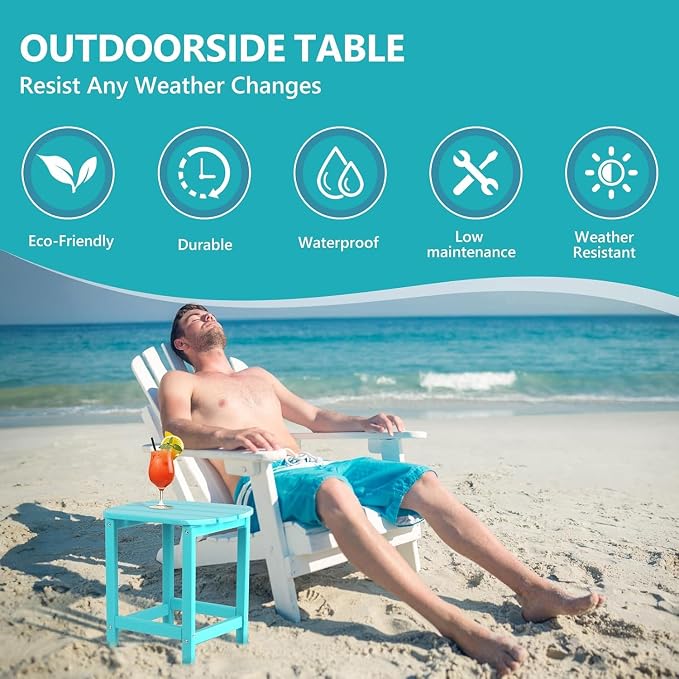 Adirondack Square Outdoor Side Table,2-Tier Storage Patio Side Table with Weatherproof HDPE Material Low