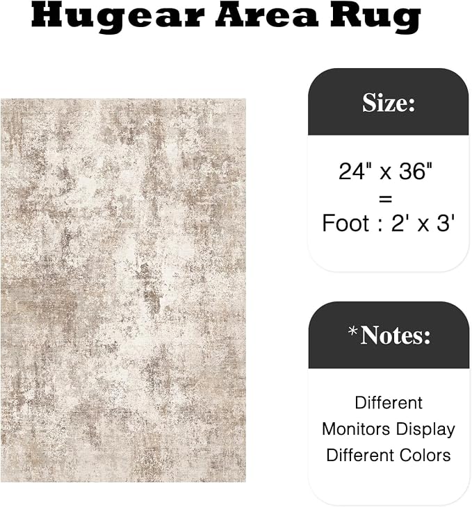 2x3 Brown Modern Abstract Washable Area Rug for Entryway | Low Pile, Non Slip, Modern Abstract Style, Soft Indoor Rug for Entryway, Kitchen, Bathroom, Door Mat, Home Decor