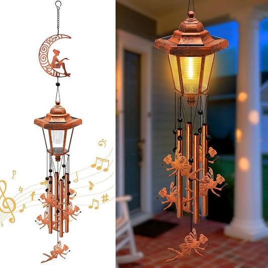 Large Solar Moon Fairy Wind Chimes, Gifts for Women Mom Grandma Wife Sister Daughter Neighbor, Classic Bronze Wind Chimes with Wind Catcher, Solar Decor Lights for Outdoor Garden Patio Porch Window