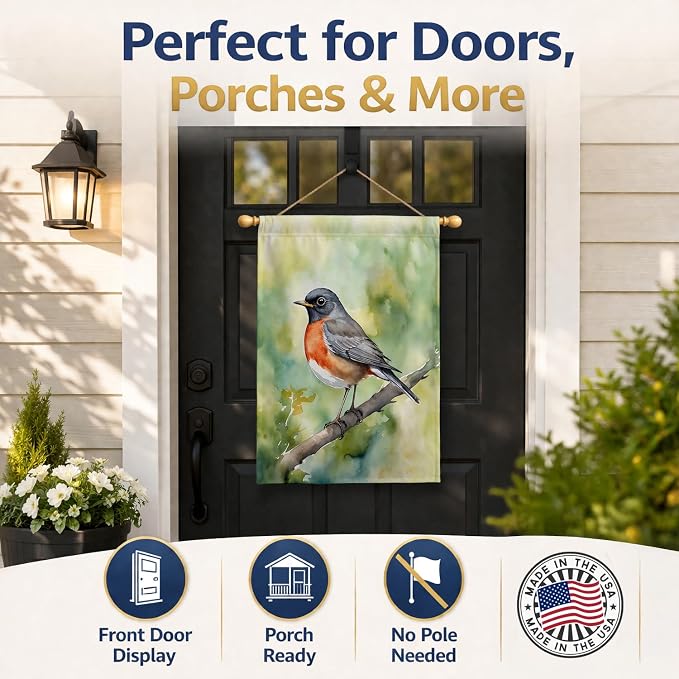 Caroline's Treasures Connecticut American Robin House Flag Large Porch Sleeve Pole Decorative Outside Yard Banner Artwork Wall Hanging, Polyester, House Size, Multicolor