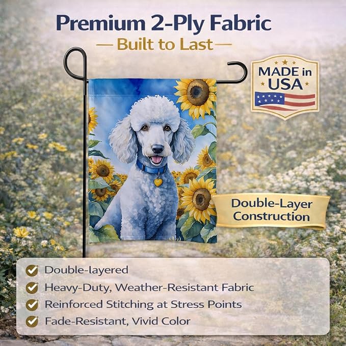 Caroline's Treasures DAC6142GF White Poodle in Sunflowers Garden Flag Mailbox Flag Decorative Yard Flag Banner Outside Patio Artwork Yard Flower Beds, Garden Size, Multicolor