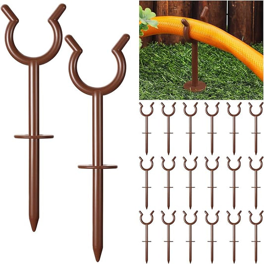 Taiyin 10 Pcs 3/4'' Garden Hose Holder Brackets Garden Guide Holder Decorative Outdoor Guide Stakes Support Spike Plant Tool to Keep off Lawn for Yard (Brown)