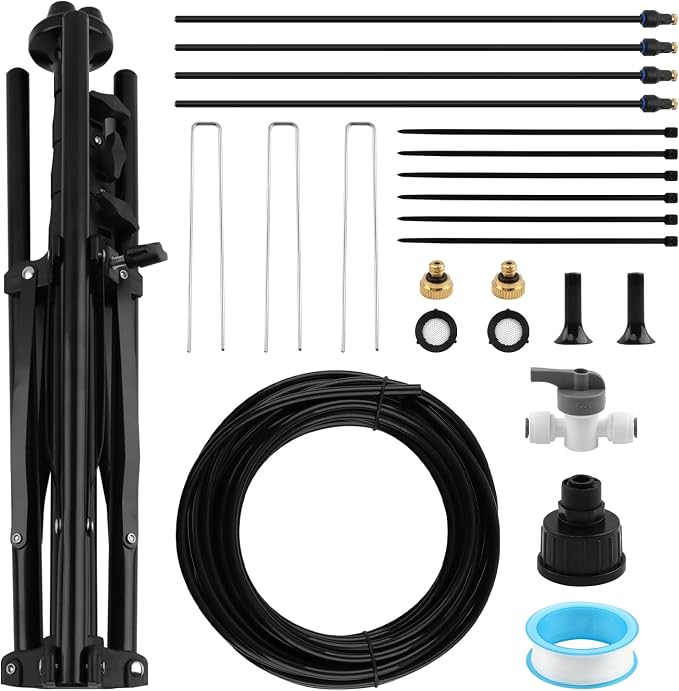 Stand Misters for Outside Patio, 40.55"-62.99" Adjustable Height Outdoor Stand Up System with 26FT Hose, Portable Water Misters for Mist Playing,Patio Cooling,Backyard,Sprinkler
