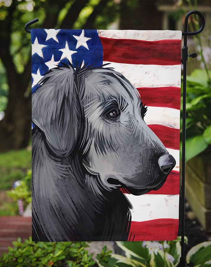 Caroline's Treasures CK6526GF Flat-Coated Retriever American Flag Garden Flag Mailbox Flag Decorative Yard Flag Banner Outside Patio Artwork Yard Flower Beds, Garden Size, Multicolor