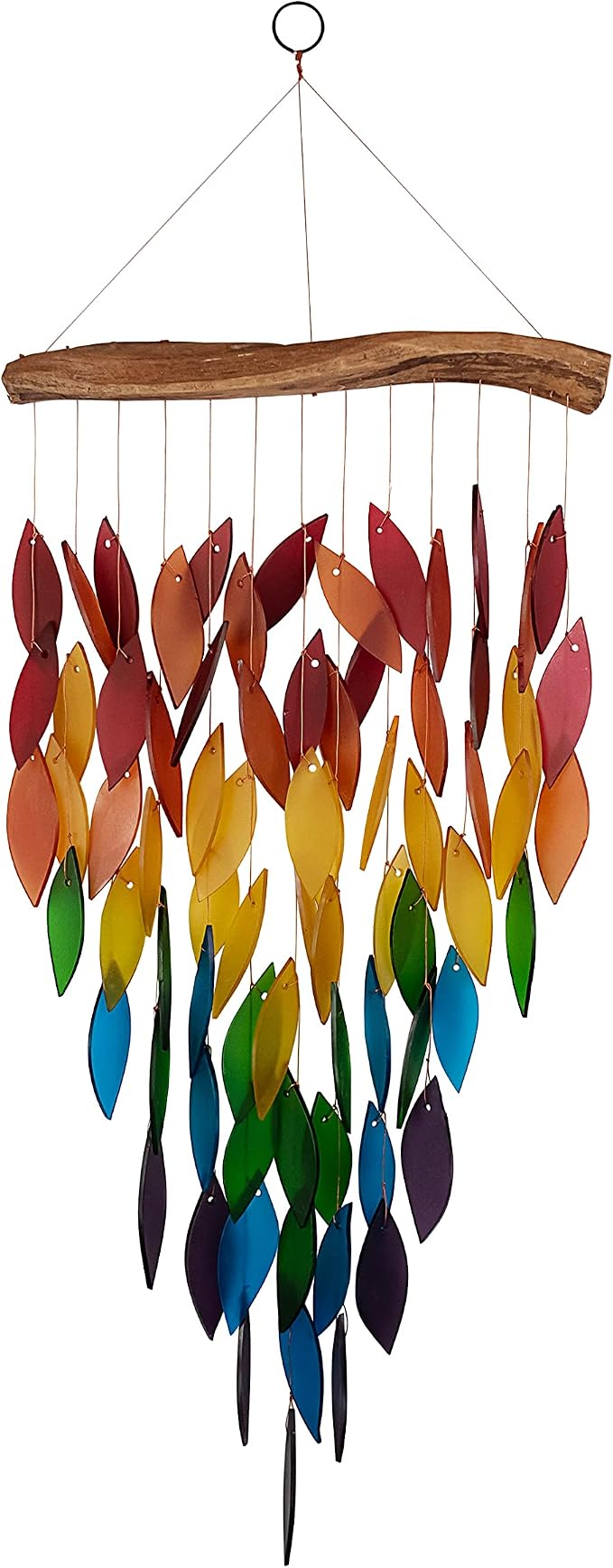 Blue Handworks Rainbow Deluxe Waterfall Glass Wind Chime | Handcrafted Deluxe Waterfall Glass Wind Chime Spanning the Full Rainbow Spectrum - Violet, Blue, Green, Yellow and Red