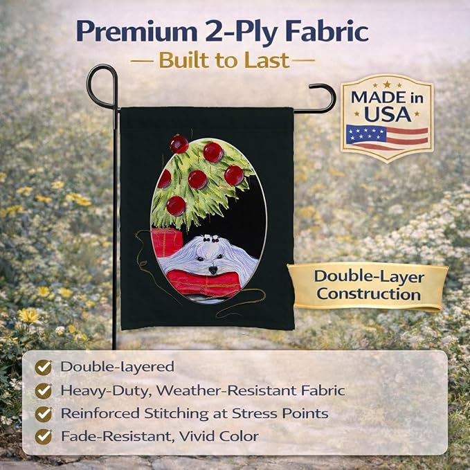 Caroline's Treasures SS8069GF Christmas Tree with Maltese Garden Flag Mailbox Flag Decorative Yard Flag Banner Outside Patio Artwork Yard Flower Beds, Garden Size, Multicolor