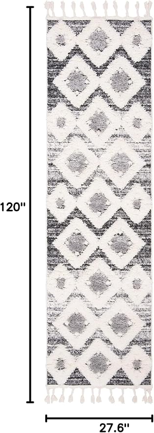 SAFAVIEH Moroccan Tassel Shag Collection Runner Rug - 2'3" x 10', Grey & Ivory, Boho Design, Non-Shedding & Easy Care, 2-inch Thick Ideal for High Traffic Areas in Living Room, Bedroom (MTS664G)