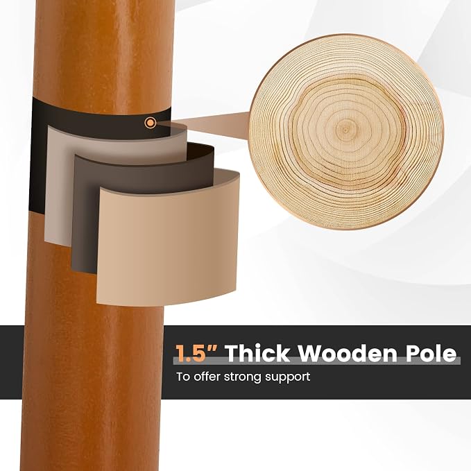 Tangkula Patio Umbrella Height Adjustable Wood Pole Outdoor Sun Shade Beige