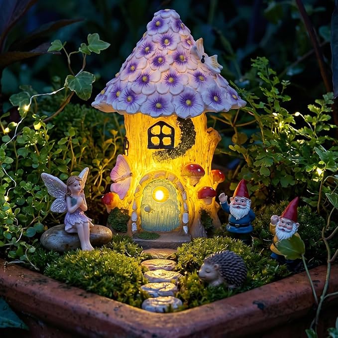 Fairy Garden House Figurine, Mushroom House Garden Statue for Creating Miniature Landscapes, for Patio, Courtyard, and Balconies, Ideal for Outdoor and Garden Decor, or Birthday Gift for Mom and Women