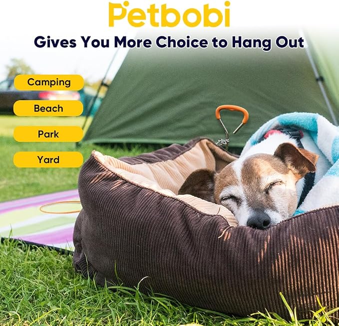 Petbobi Dog Tie-Out Cable and Stake - 10ft Heavy Duty Cable with Spring, No Tangle, 16in Ground Stake, Ideal for Outdoor Yard, Camping, Suitable for Small Medium Large Dogs Up to 120 lbs, Orange
