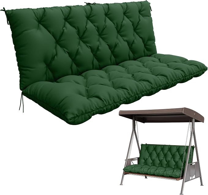 Porch Swing Cushion with Backrest,Waterproof Bench Cushion for Outdoor Furniture,2-3 Seater Replacement Thickened 5 in swing cushion,with Ties,Patio,Outdoor,Backyard and Garden (Green,60x40 in)