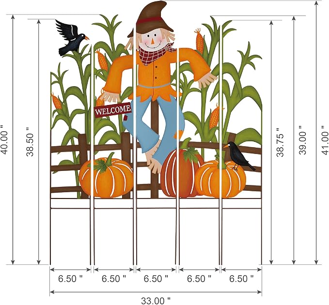 Glitzhome 41.5"H Fall Decorative Yard Signs with Stakes, Metal Scarecrow Corns Combo Garden Yard Stake for Home Lawn Yard Pathway Front Door Fall Harvest Thanksgiving Wall Hanging Decor