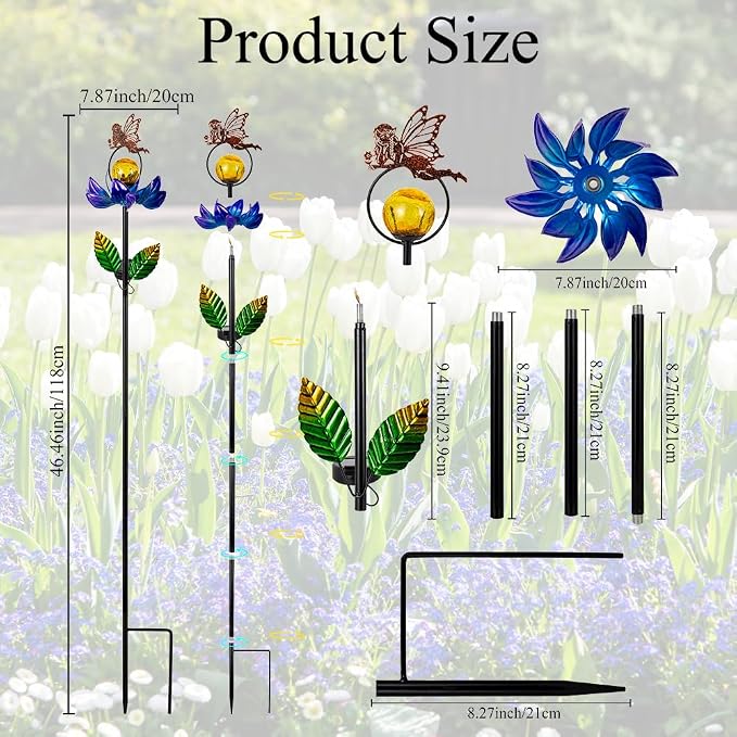 Solar Wind Spinners Outdoor, Fairy Solar Wind Spinner with Cracked Ball Lights,Garden Spinners for Yard, Garden, Patio, Lawn Decor