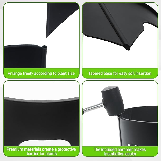 Anothera 60 Pieces Planting Grow Rings, Diameter Range 8.2-15.7 Inches, Interlocking Garden Plant Rings, Black Garden Rings for Plant Support and Soil Moisture Retention